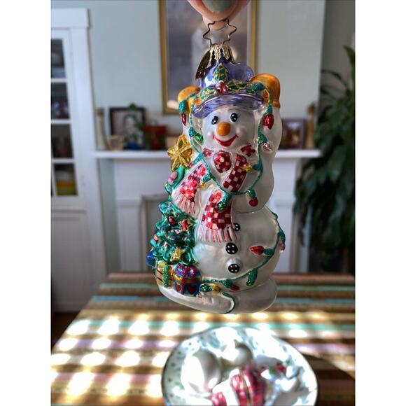 Christopher Radko Snowman Glowman Glass Christmas Tree 5 in Blown Ornament - Picture 6 of 15